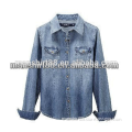 women's long sleeve lab washed denim loose casual shirt with two pockets